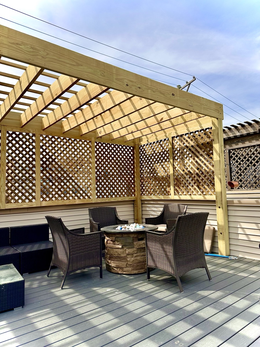 Wooden Pergola with Lattice Privacy Walls — 1 of 3