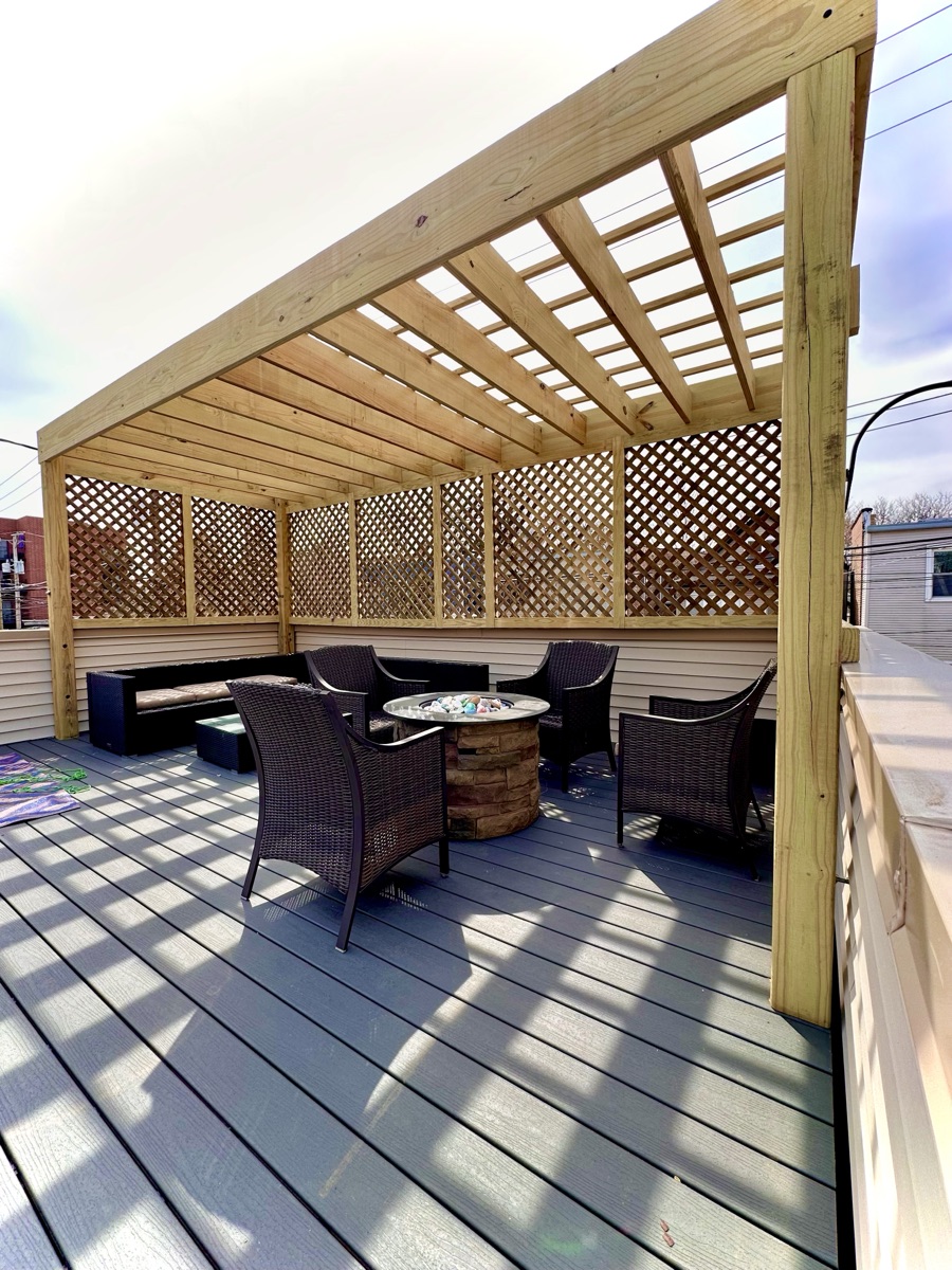 Wooden Pergola with Lattice Privacy Walls — 2 of 3