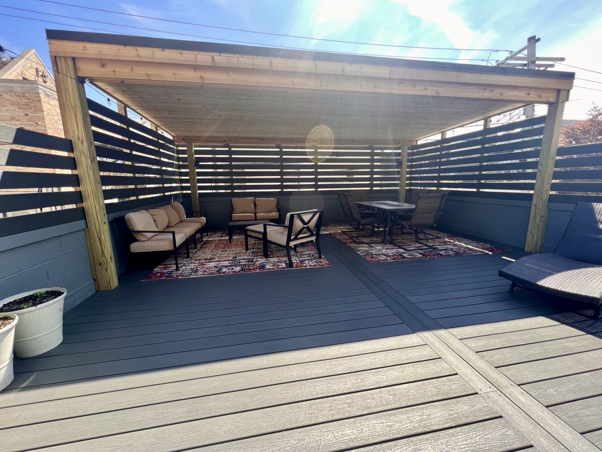 Multi-Level Deck with Cedar Pergola Roof — 2 of 4