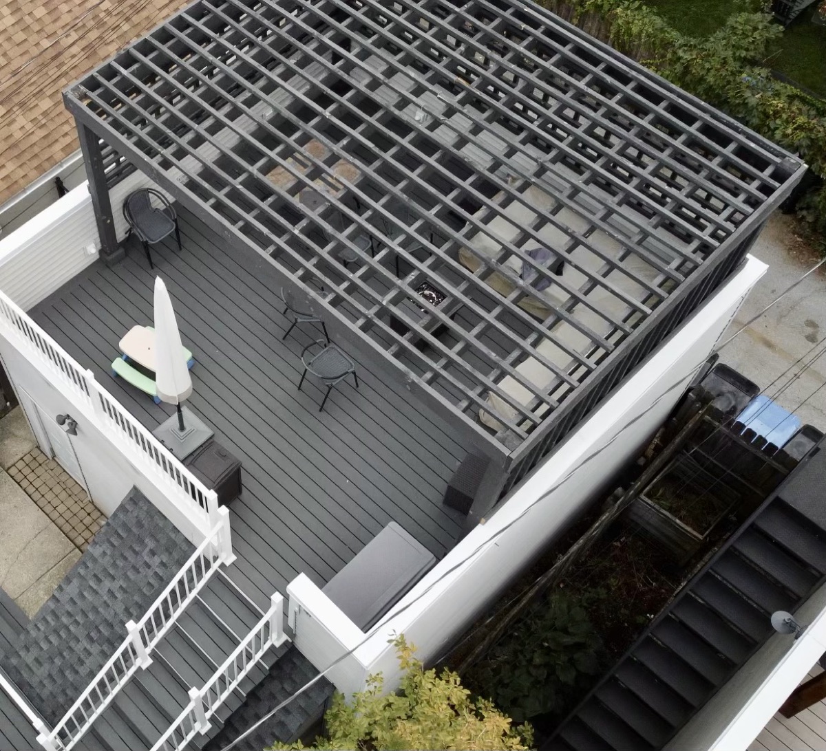 Gray Composite Deck with Grid Pergola — 1 of 3
